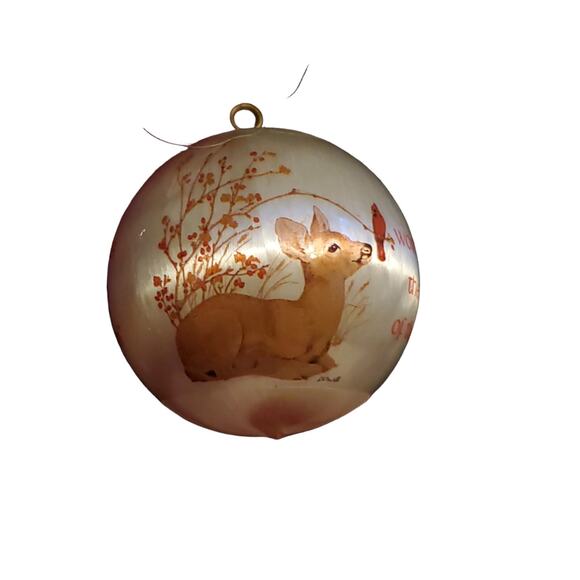 Vtg 80's WWA INC Christmas Ornament Fawn Red Cardnial Satin 3” Ball No Box - Picture 1 of 5